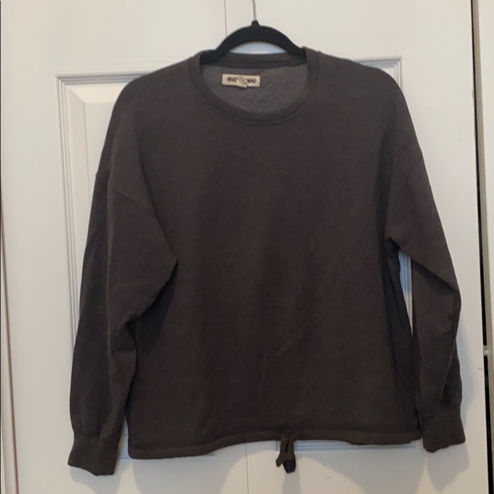 Brown fleece crew neck with tie